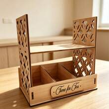 Wooden Tea Bag Storage Rack With Cup Holder, Countertop Coffee Bar Organizer, Divided Desktop Storage Box For Tea Bags, Cups, Coffee Capsules And Small Accessories - View 8