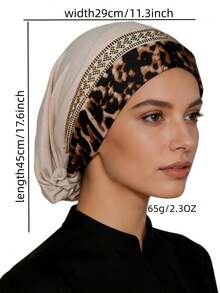 1pc Women's Autumn/Winter Elastic Knit Fabric Leopard Print Trim Soft Feel Headscarf With Exquisite Rhinestone Embellishment, Premium Fashion Daily Base Hat Headscarf - Leopard Print Headband Multi-color - View 7