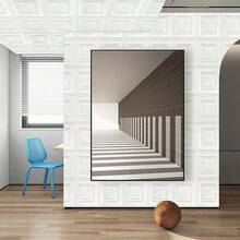 51Pcs Sculptural Relief Wall & Ceiling Tiles, Raised Embossed Texture, Self-Adhesive Lightweight PE Foam, Stain-Resistant Wipeable Surface, Nail-Free Peel & Stick DIY, Dual Application For Wall & Ceiling, Creates Subtle Light & Shadow Dimension - Grid - View 4