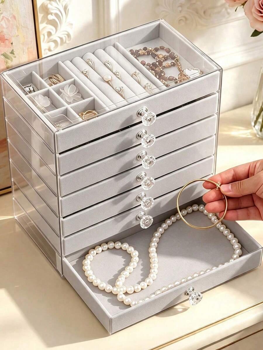 7/3 Layer Acrylic Jewelry Box, Jewelry Storage Box With Drawer Design, Suitable For Storing Rings, Earrings And Other Types Of Jewelry. - Multicolor - View 1