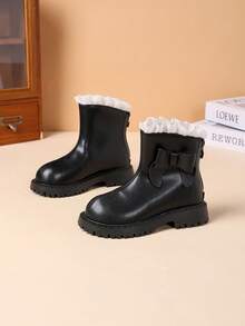 Girls' Autumn/Winter New Bowknot Minimalist Boots, Comfortable Casual Princess Ankle Boots For Kids - Black - View 15