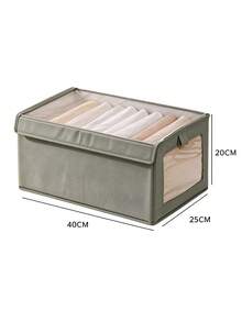 Large Storage Basket, Durable Fabric Wardrobe Storage Box With Transparent Window, Foldable With Lid, Suitable For Home Storage, Household Essentials Organization, Folding Storage Box, Clothes Storage Box, Storage Container - Grey - View 5