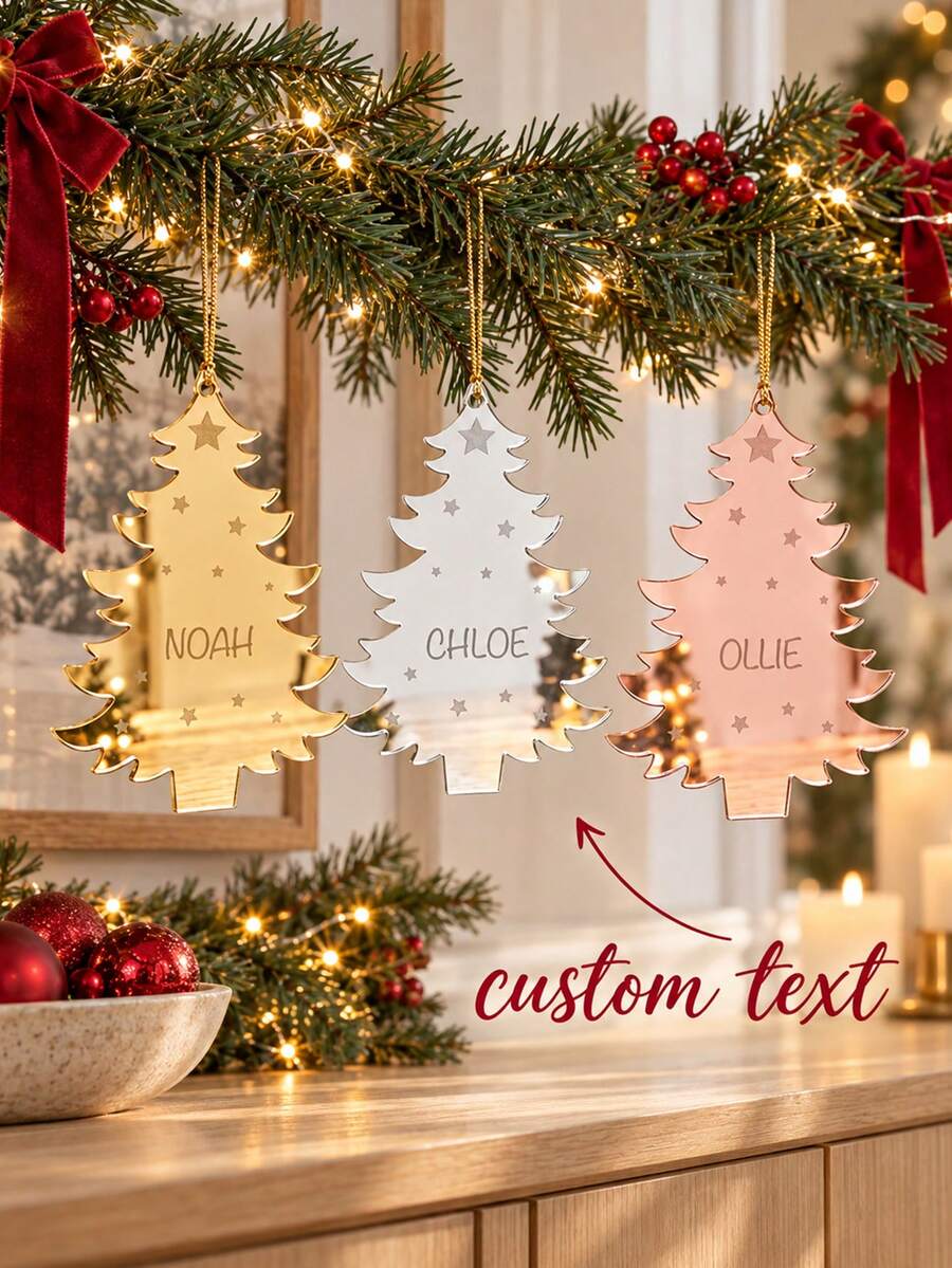 1pc Customized Name Mirror Acrylic Christmas Tree Hanging Ornament, Christmas Tree Shaped Pendant, Personalized Memorial Christmas Decoration Gift - Multicolor - View 1