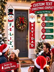 Customized Christmas Couplets, Customizable Text Vertical Christmas Door Couplets, Customizable Christmas Hanging Couplets, Suitable For Porch, Home, Holiday Party Decoration, Christmas Special Edition! - Multicolor - View 1