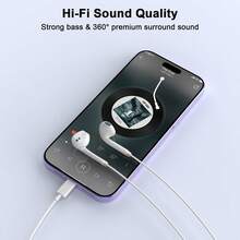 Wired In-Ear Noise Cancelling Earphones For Phone, Built-In Microphone And Volume Control, Semi-In-Ear Earbuds, Noise Isolation, Compatible With IPhone 14/13/12/11/XR/XS/X/8/7 - White - View 1