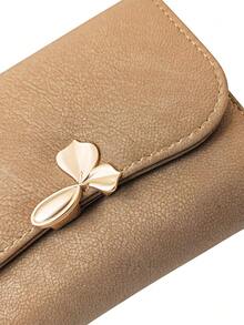 Women's Long Wallet, Vintage PU Material, 3D Metal Bow Clasp, Multi-Card Slots, Large Capacity Wallet Card Holder, Minimalist Elegant Clutch, Perfect Gift For Christmas - Brown - View 3