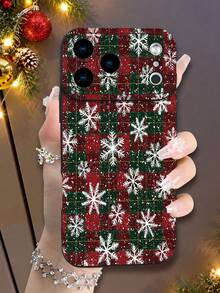 1pc 2D Printed Plaid Snowflake Christmas Pattern, Popular Creative Premium Design, Waterproof Durable Dust-Proof Fashion Minimalist With Camera Protection Black Matte Soft Touch Full Coverage Protective Phone Case, Compatible With: 18Pro Max/ 17Pro Max Phone Case/18Pro/17/17Pro/,16promax,16/15/14/13/12/11,7/8,XR/XS,All Generation Plus/Pro/Pro Max Series; Galaxy - Black - View 2