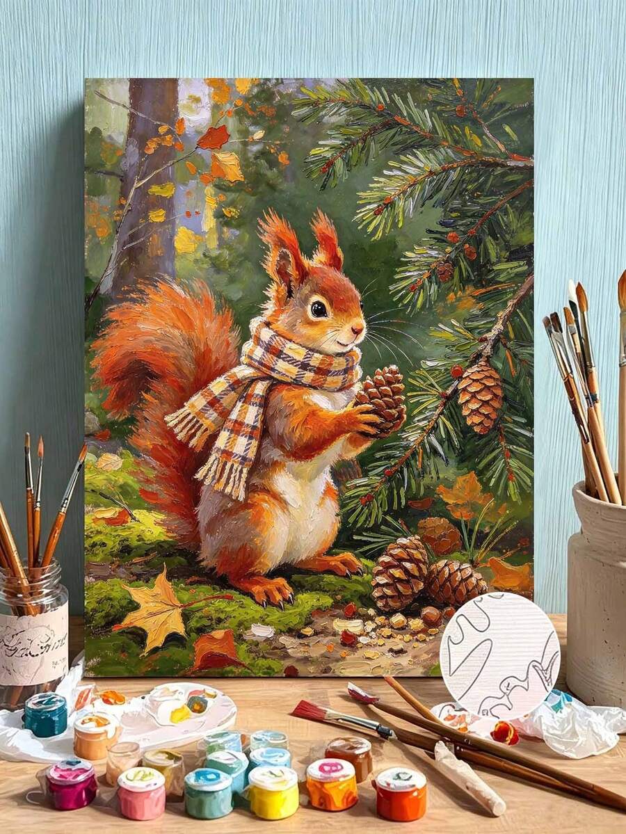 DIY Digital Painting Set, Frameless Red Squirrel With Oil Painting, Home Wall Art Decoration. - A - View 1
