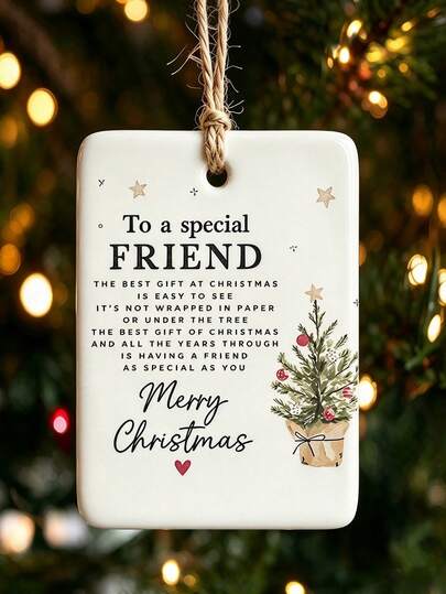 6/3/1 pièce - Étiquette cadeau ornement suspendu en céramique thème amitié de Noël, étiquette décorative de bénédiction en acrylique de Noël, convient pour les cadeaux de Noël, pour les meilleurs amis, les amis proches, les confidents, couramment utilisé pour les décorations d'arbre de Noël, la décoration de sacs cadeaux de fête, les ornements suspendus de cheminée et la collection commémorative, imprimé avec de la poésie d'amitié sincère et chaleureuse et une illustration de sapin de Noël à l'aquarelle exquise, cadeau de Noël, décoration intérieure et extérieure de la maison
