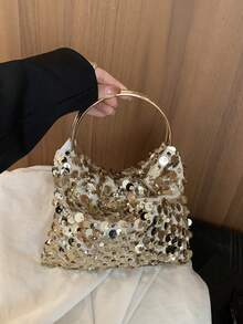 Dedoo Women's Evening Handbag, Tote Bucket Bag, Rhinestone & Sequin Pattern, Mesh Fabric, Suitable For Wedding, Party, Ball, Nightclub, Vacation, Cocktail Event - Gold - View 7