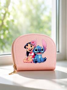 Disney 1pc Stitch Print Portable Shell Multi Card Slot Wallet, Compact Litchi Texture Credit Card Organizer & Zipper Coin Purse, Small Zipper Pouch - Multicolor - View 2