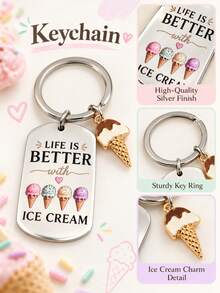 Ice Cream Cone Keychain, Life Is Better With Ice Cream Keyring, Cute Dessert Pendant, Funny Food Bag Accessory Gift - Multicolor - View 8