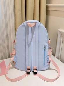 Pilotbird Student Backpack Large Capacity Colorblock Multi-Pocket Casual Shoulder Bag - Pink - View 2