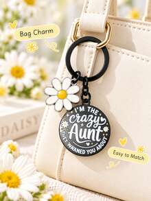 Funny Aunt Keychain, Crazy Aunt Quote Keyring, Enamel Daisy Pendant, Auntie Bag Accessory Gift For Women - Multicolor - View 5