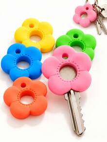 Multicolor Flower Shape Silicone Key Caps Set, Durable Color-Coded Key Covers, Easy Install Key Identifier Protectors For Key Management, Cute Keychain Accessories For Home Office Use, Sweet Gifts For Sisters Friends & Valentine's Day - Multicolor - View 1