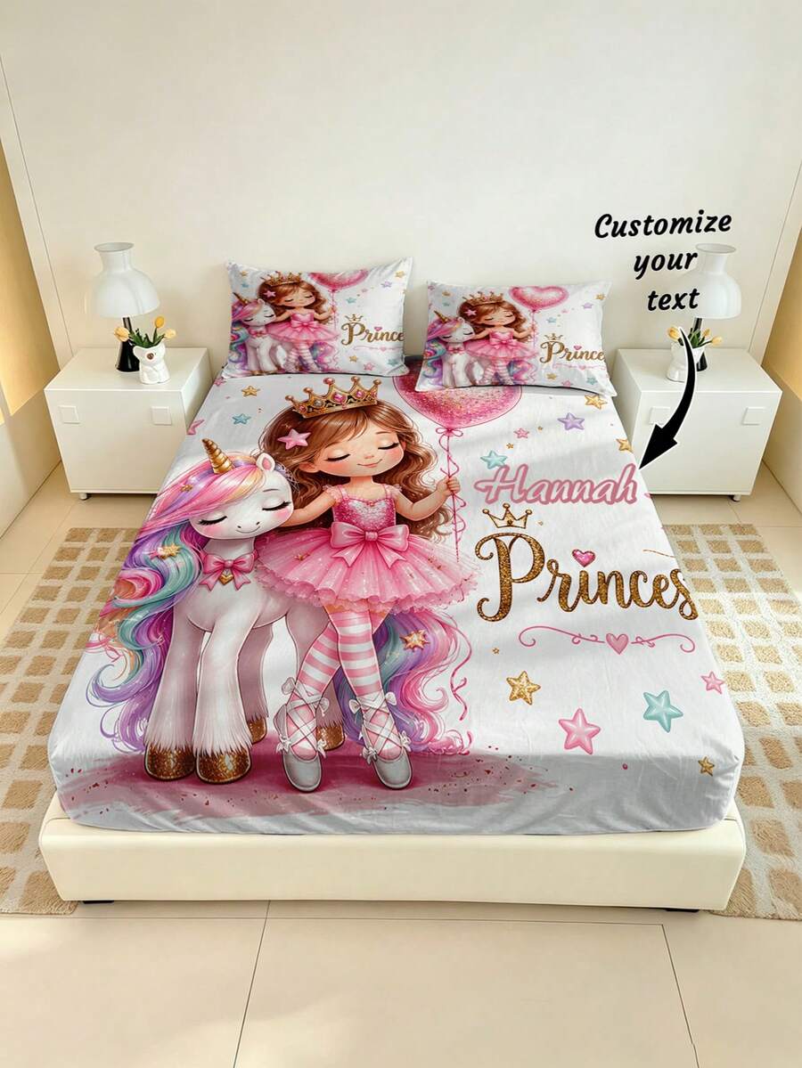 Bộ ga giường bọc tên cá nhân hóa 2/3 món, bộ chăn ga gối in họa tiết bé gái tùy chỉnh, quà sinh nhật độc đáo cho bé gái, họa tiết sao hồng ngọt ngào cùng trái tim và bóng bay, trang trí phòng ngủ gia đình bốn mùa, giặt máy được - Nhiều màu - Xem 1