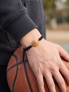 1pc Basketball Bracelet For Men, Adjustable Handmade Braided Sports Wristband, Motivational Message Card, Birthday Gift For Son, Players, Teammates - Basketball Braided Bracelet - View 3