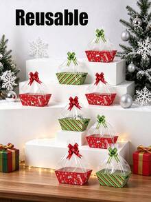 36pcs/Set Red & Green Reusable Christmas Gift Boxes, Sturdy Cardboard Trays, Holiday Patterns (Snowflakes, Reindeer, Pine Trees), Suitable For Party Favors, Reusable Decoration & Storage, Christmas Accessories - Multicolor - View 7