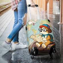 1pc Map Background Reading Travel Puppy Luggage Cover, Elastic Printed Suitcase Cover, Dust-Proof And Scratch-Resistant, Fits 20-28 Inch Suitcases, Easy Identification For Vacation, Back To School, Business Trips - Multicolor - View 3
