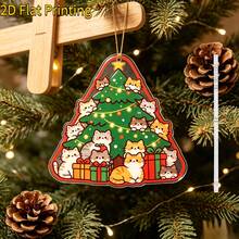 1pc 2D Flat Printed Christmas Theme Acrylic Hanging Decoration, Cat And Christmas Tree Pattern, Can Be Hung On Christmas Tree, Window, Car Rearview Mirror And Other Scenes, Also Can Be Given As Birthday Gift To Friends - A - View 3