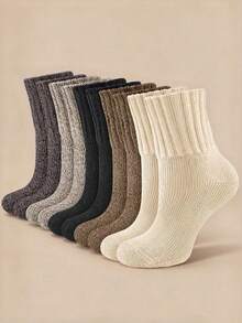 5 Pairs Women's Gray Floral Ribbed Mid-Calf Socks, Solid Gray Knit Socks, Thick Warm Casual Socks, Suitable For Autumn/Winter - Multicolor - View 9