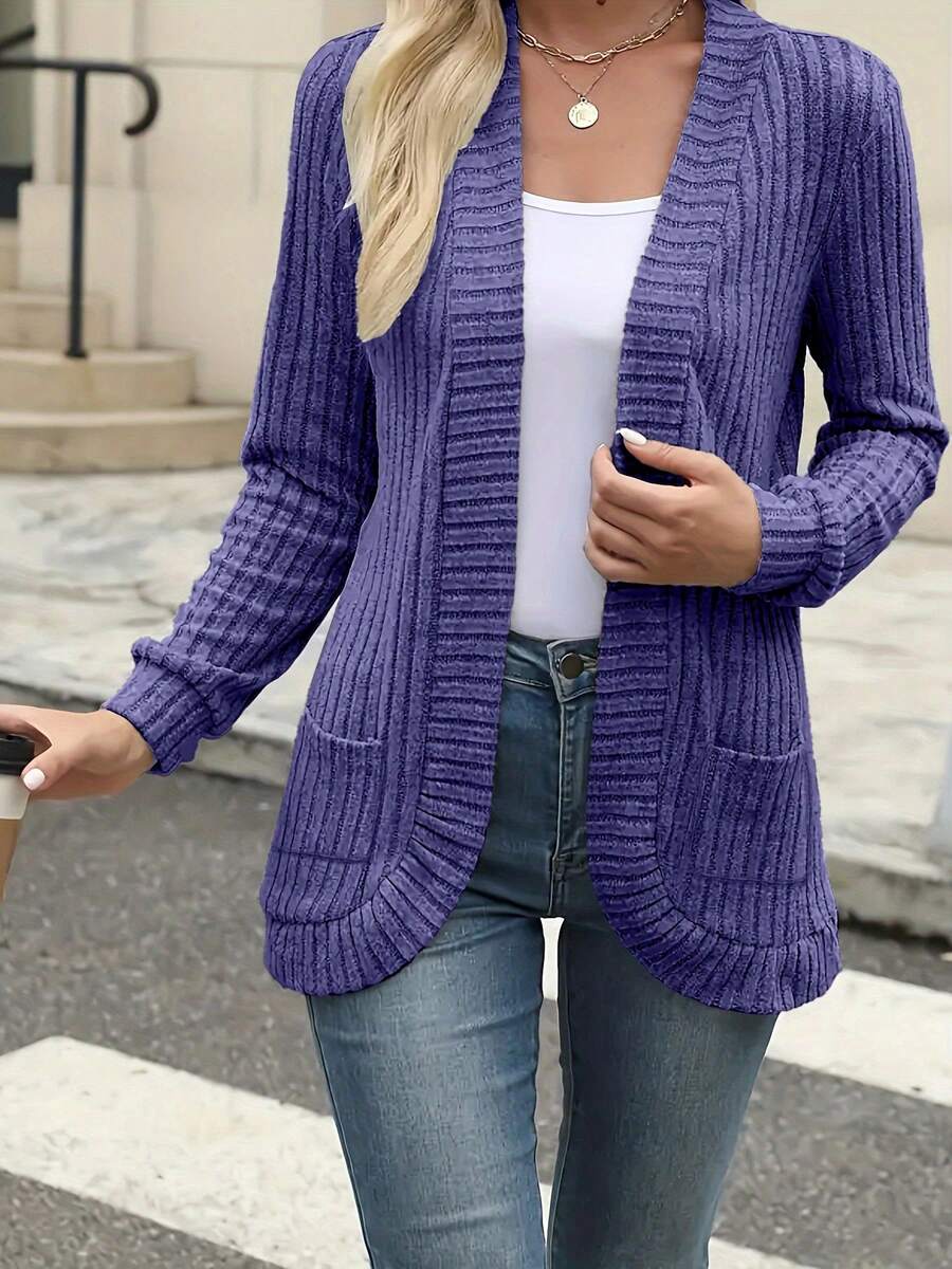 New Spring/Summer Fashion Elegant Solid Color Casual Ribbed Knit Cardigan Sweater Sports Fall