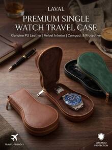 Customized 1pc Men's PU Leather Portable Watch Storage Box, Personalized Letter Women's PU Watch Storage Travel Portable Roll-Up Box, Can Hold 3 Watches, Father's Day Gift - Multicolor - View 2