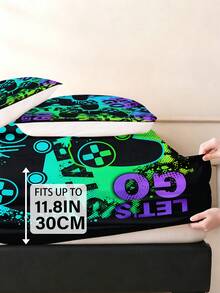 Bộ ga giường gaming ôm đệm 2/3 món màu đen họa tiết vẩy mực và in động vật, dùng cho mọi mùa, size Twin/Full/Queen, 100% polyester, giặt máy được - Nhiều màu - Xem 5