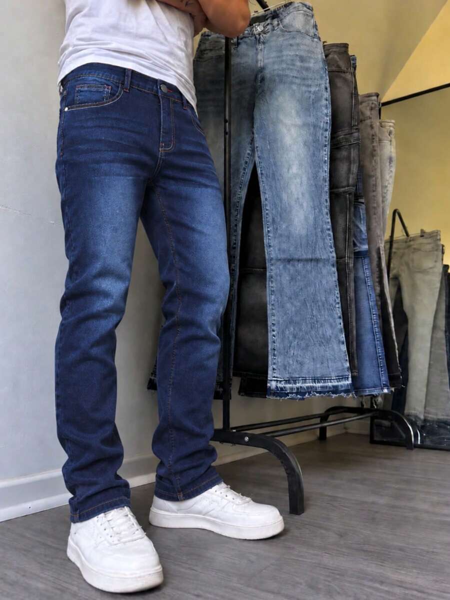 Men's Spring/Autumn Classic High-End Business Style Minimalist Versatile Flattering Slim Fit Washed Denim Jeans