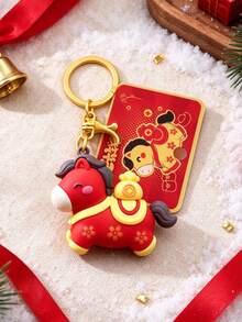 Cute Lucky Horse Keychain, Christmas New Year Gift, Silicone Cartoon Horse Bag Charm, Wealth Fortune Pendant Key Ring For Handbag Backpack - Multicolor - View 5