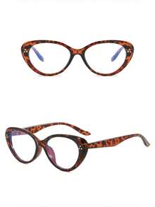 1 Pair Women's Cat-Eye Contrast Color Fashion Street Style Personalized Non-Prescription Glasses, Suitable For Computer, Gaming, TV, Smartphone, Clear Lenses - Leopard Print Flat - View 2