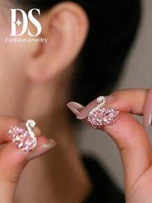 1 Pair Animal Casual Stud Earrings, Full Rhinestone Glamorous Banquet Business Jewelry Earrings - Pink - View 1