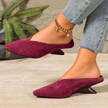 2026 Spring/Summer New Women's Pointed Toe Slimming Commuter Elegant Slip-On Mule Shoes With Wedge Heel Half-Back - Hot Pink - View 3