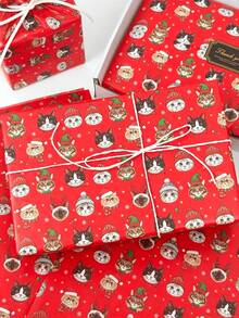 40 Sheets 50x35cm Christmas Cat Pattern Paper Napkins, Multiple Packaging, DIY Handmade Wrapping Paper, Suitable For Winter Christmas, Waterproof And Reusable, Indoor Tabletop Gift Box, Gift Bag Filler Wrapping Paper, Best Gift For Cat Lovers - Red Christmas Cat - View 3