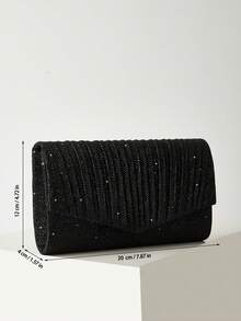 REMANLAND Elegant Black Glitter Clutch, Vertical Pleated Flap And Asymmetric Edge, Evening Purse For Weddings, Parties And Formal Events - Black - View 4