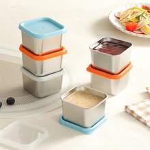 3PCS Stainless Steel Square Food Storage Containers, Portable Sealed Sauce Dispenser Boxes, Colorful Dust-Proof Lid Design, Dedicated For Kitchen Ingredients, Salad Dressings, Snacks, Seasonings. Stainless Steel Material, Suitable For Storing Ketchup, Salad Dressing, Chili Powder, Sea Salt, Etc., Effectively Isolating Odors And Locking In Freshness. Dual-Use Lid, Can Both Prevent Dust And Seal, And Also Serve As A Non-Slip Base When Inverted. Compact And Lightweight, With Lid To Prevent Spillage, Easily Fit Into Lunch Bags, Picnic Bags - View 2