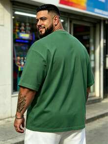 Men's Plus Size Street Style Casual Cartoon Series "Cute Panda Climbing Bamboo" Pattern Sportswear - Polyester Knit Fabric, Crew Neck Design - Green - View 2