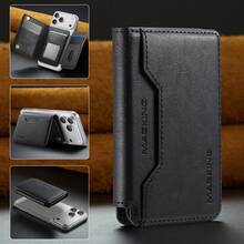 Mobile Phone Back Sticker Magnetic Card Bag, Can Hold 7 Cards, One Change Side Pocket, Supports Anti-Theft Brush Function - Black - View 2