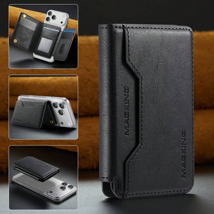 Mobile Phone Back Sticker Magnetic Card Bag, Can Hold 7 Cards, One Change Side Pocket, Supports Anti-Theft Brush Function
