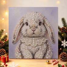 DIY Pearl Art Diamond Painting Kit, Rabbit Pattern, Includes Round Pearls, Clear Symbol Canvas, Full Set Of Tools, Wall Craft Decoration, Holiday Gift, Including Inner Frame 7.87in*7.87in - Sets - View 5