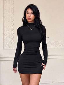 Women Long Dresses - Matte Black - View 9