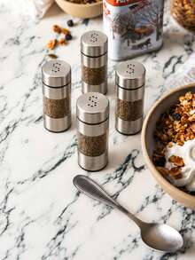 4/1pc Stainless Steel Salt/Pepper Grinder, Acrylic Liner, Brushed Finish, Cylindrical Design, Transparent Observation Window, Seasoning Dispenser, Suitable For Kitchen, Restaurant, BBQ, Saudi National Day Dining, Christmas Table Setting And Gift - Multicolor - View 10
