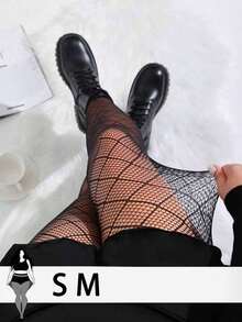 Plus Size Women's Mesh Sheer Leggings, Geometric Pattern, Slightly Elastic Fabric, Suitable For Autumn/Winter - Multicolor - View 4