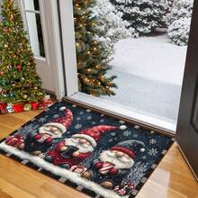 1pc Christmas Gnome Winter Doormat, Felt Non Slip Welcome Floor Mat, 3 Gnomes With Hot Cocoa Cup Snowflake Pattern Front Door Rug, Washable Indoor Outdoor Porch Christmas Home Decor - D - View 1