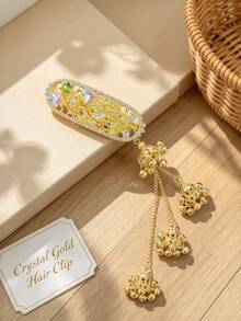 1pc Gold Bell Tassel Hair Clip, Rhinestone Bride Side Clip Wedding Hair Accessory - Multicolor - View 4
