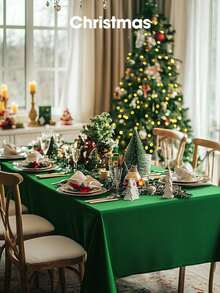 1/3/8pcs - Christmas Plastic Tablecloth, Disposable 8pcs, 54 X 108 Inches Tablecloth, St. Patrick's Day, Christmas Decoration, Tablecloth, Rectangular, Forest Pattern, Valentine's Day, Thanksgiving, Emerald Green, Plastic Cover, Leak-Proof And Durable - Multicolor - View 3