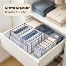 1pc Large Wardrobe Clothes Organizer Box, 7-Grid Cabinet Storage Organizer, Washable Drawer-Style Wardrobe Storage Box, Underwear Socks Folding Storage Bag, Sun Protection Travel Essential, Bedroom Dormitory Closet Drawer Storage Organizer - Grey - View 6