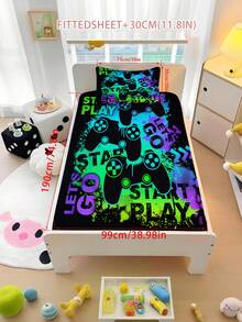 Bộ ga giường gaming ôm đệm 2/3 món màu đen họa tiết vẩy mực và in động vật, dùng cho mọi mùa, size Twin/Full/Queen, 100% polyester, giặt máy được - Nhiều màu - Xem 9