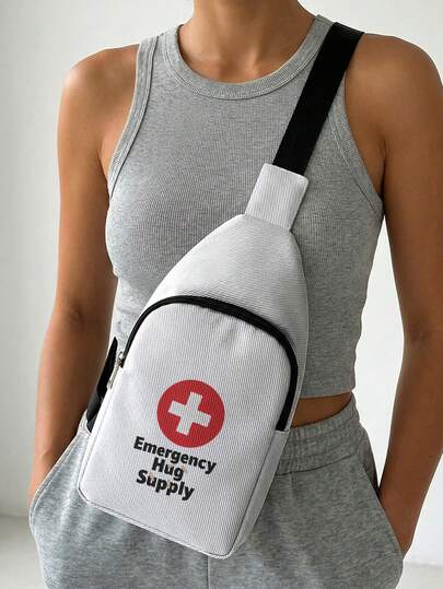 1pc Red Cross Emblem Print Sling Chest Bag, Adjustable Strap Zipper Crossbody Sling Bag, Lightweight Casual Daypack For Outdoor Travel Daily Shopping