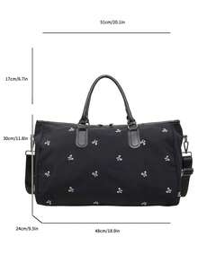 Bow Embroidery Nylon Travel Bag, Large Capacity Space, With Hand Carry Handle And Adjustable Crossbody Shoulder Strap, Sweet Style, Suitable For Short Trips And Fitness Storage - Multicolor - View 6